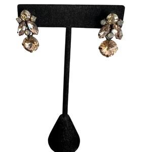 Lotus flower peach and clear dangle drop elegant post earrings